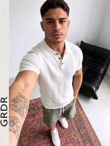 GRDR Men's New Fashion Knit Polo T-Shirt Short Sleeve - Casual Minimalist Daily Wear - White - View 1