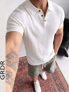GRDR Men's New Fashion Knit Polo T-Shirt Short Sleeve - Casual Minimalist Daily Wear - White - View 5