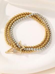 NAIZHU 1/4pcs European & American High-End Copper Inlaid Zirconia Gold Beaded Bracelet Set, Suitable For Women's Daily Wear, Dating And Party - Multicolor - View 11