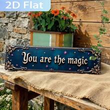 Vintage "Inspirational Magic Theme Text" Iron Flat Sign 4x16 Inches, Ideal For Indoor/Home, Garage, Bar, Street Daily And Easter Decor, Decorative Sign And Plaque, 2D Flat - Multicolor - View 1
