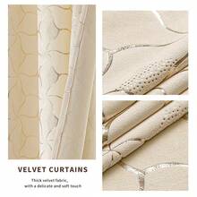 1PC White Premium Velvet Diamond Lattice Gold Foil Filtered Curtain, Suitable For All Seasons, Applicable To Bedroom, Living Room, Dining Room, Provides Great Decorative Effect, Top Lock Ring Design, Easy To Install And Remove - White - View 8