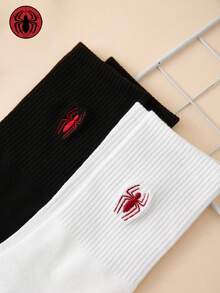 Disney Two Pairs Of Men's Interestingly Personalized Cartoonish Cute Embroidered Marvel Series Spider-Man Pattern Tights, Sports Socks - Multicolor - View 4