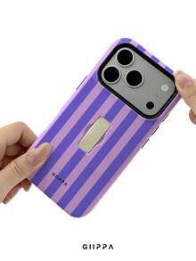 GIIPPA 1pc Purple Vertical Stripe Pattern Design, Phone 17 Pro Max Finger Strap Phone Case, Compatible With Phone 16 Pro Max, 15 Pro Max, 14 Pro Max, Korean Style High-End Fashion Fun Phone Case, Suitable For 11/12/13/14/15/16 Pro Max Plus, Elegant Design For Men And Women, Perfect Gift For Girlfriend On Christmas, Valentine's Day, Easter, Wedding Season And Birthday! - Purple - View 5