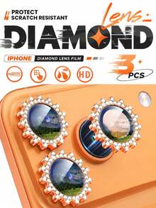 3pcs 18 Pro/18 Pro Max/17 Pro/17 Pro Max Camera Lens Protector, Shiny Diamond Design, 9H Hardness Independent Metal Material, Anti-Scratch Camera Screen Protector, Fashion Accessory, Compatible With Phone Case (Orange) - Orange - View 18