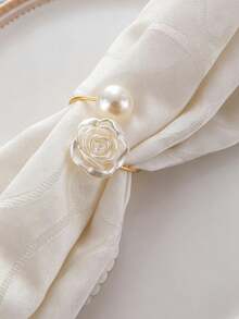 1/6/12/20pcs Exquisite Table Decor Wedding Pearl Rose Napkin Rings - Multicolor - View 4