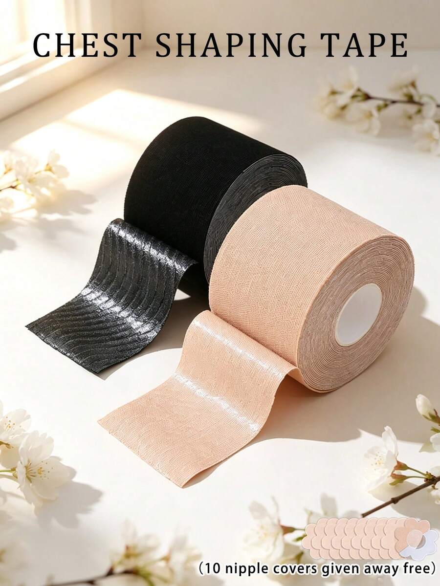 1 Roll Of Freely Cutable Breast Tape (Includes 10 Nipple Covers), Highly Adhesive, Long-Lasting And Stable, Perfect For Deep V-Neck Wear Without A Bra - Multicolor - View 1