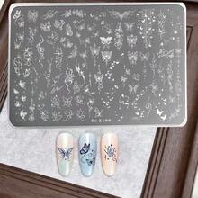 1PC Silver Square Starlight Butterfly Nail Art Stamping Plate, Star Moon Vine Butterfly Pattern Transfer Template, DIY Nail Art Pattern Engraving Steel Plate, Fine Line Pattern Clear Engraving Resistant To Breaking, Multiple Butterfly Pattern Styles For Free Combination And Matching, Suitable For School Nail Salon Practice, Christmas Atmosphere Nail Art Creation, Halloween Dark Butterfly Nail Art Styling, Short Video Promotion - Multicolor - View 7