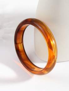 Wide Resin Acrylic Layered Bracelet Set, Amber Thin Round & Volcanic Bracelet Set, Vintage Maillard Commuter Style Accessory, Featuring Caramel Tie Dye Texture And Cream White Contrast Design, Suitable For Daily Wear, Vacation Travel And French Casual Gatherings, Can Be Layered To Create Layered Looks, Versatile Fashion Accessory, Ideal Holiday Gift For Friends And Family - Multicolor a - View 6