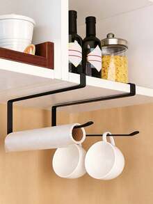 1PC Hanging Cabinet Paper Towel Holder Iron Storage Rack - White - View 4