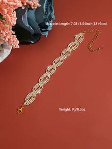 1pc Rhinestone Decorated Braided Shiny Evening Bracelet - Gold - View 4