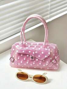Bolso de hombro de gran capacidad con diseño de lunares de gelatina estilo Kiiikiii, diseño de nicho coreano, verano 2026, gran para ir al trabajo, salidas y compras diarias - Rosa - Ver 3