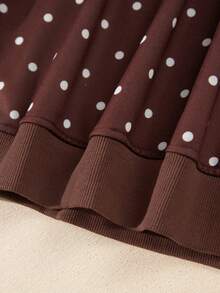 Acelitt Polka Dot Snap Button Collar Raglan Lantern Sleeve Cropped Sweatshirt - Brown - View 8
