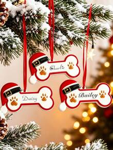 1pc Custom Pet Pendant, Personalized Name Pendant, Custom Dog Bone Charm, Christmas Tree Ornament, Christmas Decoration, Pet Memorial Pendant, Christmas Decor, Pet Gift - Multicolor - View 5