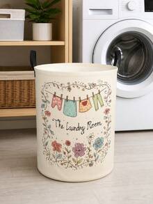 Fashionable Pastoral Style Clothes Rack & Floral Print Laundry Basket, Suitable For Laundry Room, Bedroom, Bathroom And Living Room Storage, With Handle, Perfect For Storing Clean Clothes, Blankets And Garments - Multicolor - View 2