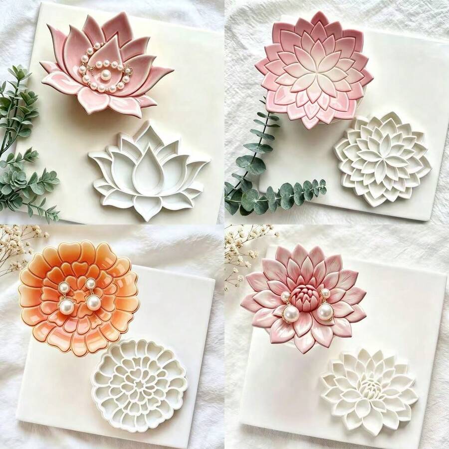 Flower-Shaped Polymer Clay Tools, Small Decorative Plate Polymer Clay Molds, Perfect For Rustic, Bohemian And Natural Style Home Decor, Ideal For Handmade DIY Projects - White - View 1