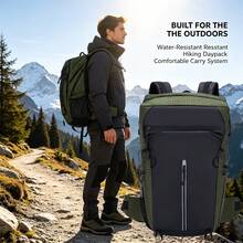 Ransel Hiking Tahan Air, Ransel Perjalanan dengan Kompartemen Laptop, Banyak Kantong, Tali Pengikat Tongkat, Strip Reflektif, Bagian Belakang yang Bernapas, Tali Dada & Pinggang yang Dapat Diatur, 3 Cara Membawa, Bagian Atas yang Dapat Diperluas, Tahan Aus. - Hitam - View 4