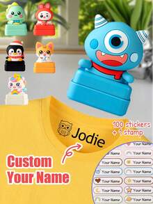LICVIC Custom Name Clothing Stamp, Personalized Waterproof Clothing Stamp, Personalized Silicone Stamp, Cartoon Pattern Signature Stamp, Customizable Stamp - Multicolor - View 1