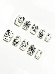 10pcsClassic Black And White Color Contrast Minimalist Base Color, Hand-Painted Street Graffiti Patterns. Hand-Drawn Coloring Is Done By One Stroke At A Time. The Lines Are Clear And Full. It Is Very Convenient For Disassembly And Reuse. - White - View 1