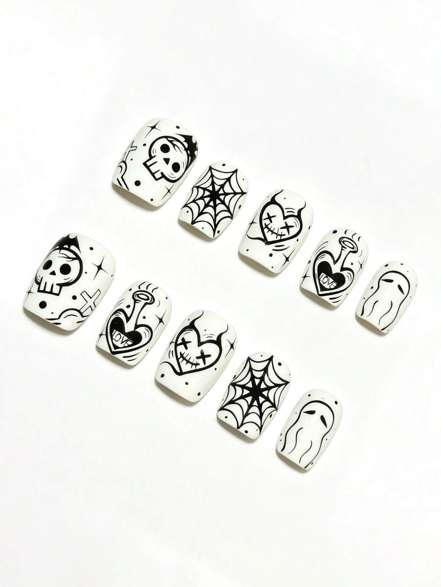 10pcsClassic Black And White Color Contrast Minimalist Base Color, Hand-Painted Street Graffiti Patterns. Hand-Drawn Coloring Is Done By One Stroke At A Time. The Lines Are Clear And Full. It Is Very Convenient For Disassembly And Reuse. - White - View 1