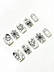 10pcsClassic Black And White Color Contrast Minimalist Base Color, Hand-Painted Street Graffiti Patterns. Hand-Drawn Coloring Is Done By One Stroke At A Time. The Lines Are Clear And Full. It Is Very Convenient For Disassembly And Reuse. - White - View 2