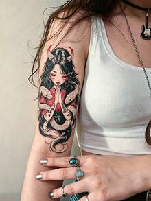 Colorful Japanese Snake Pattern Temporary Waterproof Tattoo Stickers, Suitable For Chest, Back, Arms, Legs, Unisex, Perfect For Travel, Party, Festival And Other Occasions, Lasts 2-5 Days - Multicolor - View 3