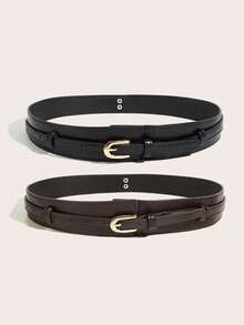2pcs Women's Multi-Functional PU Fashion Waist Belt, Combines Belt And Waist Cincher Functions, Perfect Match For Skirts, Coats, Sweaters And Other Casual Outfits, Vintage Bohemian Style Design, Alloy Buckle, Versatile Daily Wear Belt - Multicolor - View 2
