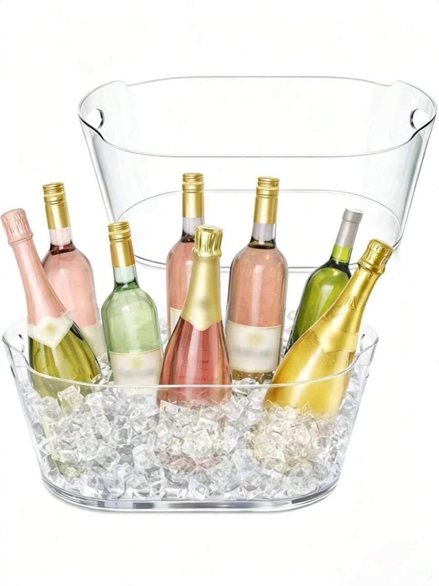 6.5L Party Ice Bucket, Large Plastic Beverage Cooler, Suitable For Champagne, Wine, Beer, Transparent Beverage Bucket, Suitable For Mimosa And Cocktail Bar, Portable Cooler Bucket, Suitable For Party Hosting And Service - View 1