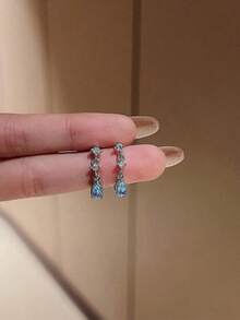 Rhinestone Water Drop Earrings - Silver - View 2