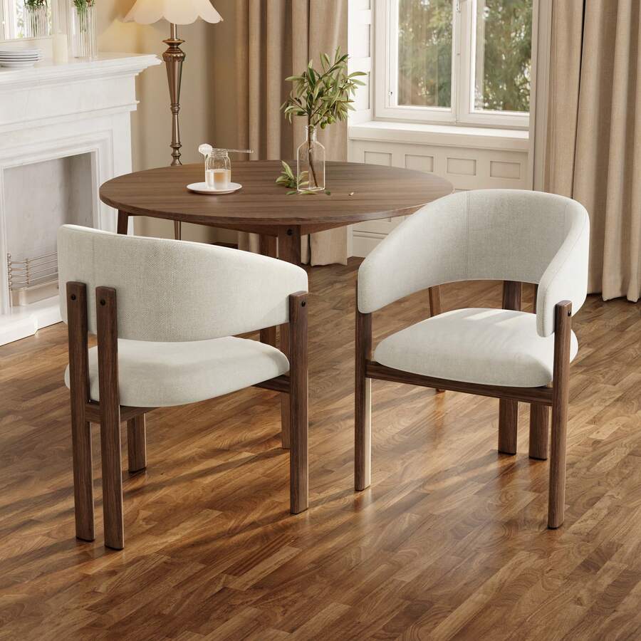 2 Esszimmerstühle Aus Metall In Holzoptik, Bequem Und Atmungsaktiv, Geeignet Für Esszimmer, Wohnzimmer, Cafés, Moderner Stil, Leinenstoff, Walnussholzfarbe - Brown - View 1