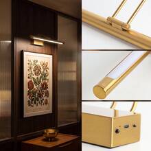SEEDIQ Rechargeable LED Wall Light CRI 90+ Picture Light Battery Powered Wall Lamp Gold Color Suitable For Bedroom, Living Room, Gallery, Studio, Office, Study, Hallway, Staircase - Gold - View 9