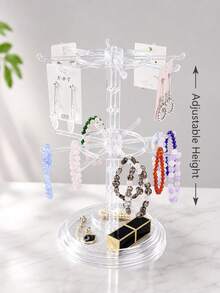 1pc Double-Layer Rotating Jewelry Display Stand, Transparent Plastic Rotating Storage Organizer, Keychain, Necklace, Bracelet, Earring, Badge And Pendant Desktop Storage Rack, Multi-Purpose Desktop Stand, Suitable For Home, Store Display And Travel Use - Multicolor - View 7