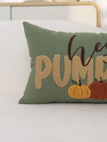 1件感恩節綠色南瓜刺繡枕套,感恩節 Hey Pumpkin 刺繡枕套,適合室內裝飾,感恩節裝飾,四季通用枕套,不含枕芯 - 綠色 - 查看 6