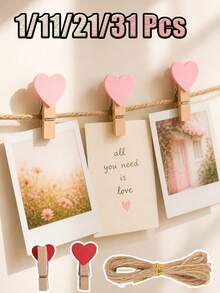 1-31pcs Heart-Shaped Small Clips - Cute Wooden Photo Clips, Creative Photo Wall Clips, Holiday Decoration Clips, Pink And Red Combination. Clip Style Photo Clips For Displaying Photos, Crafts, Art And Cocktails,Suitable For Creative Projects - Multicolor - View 2