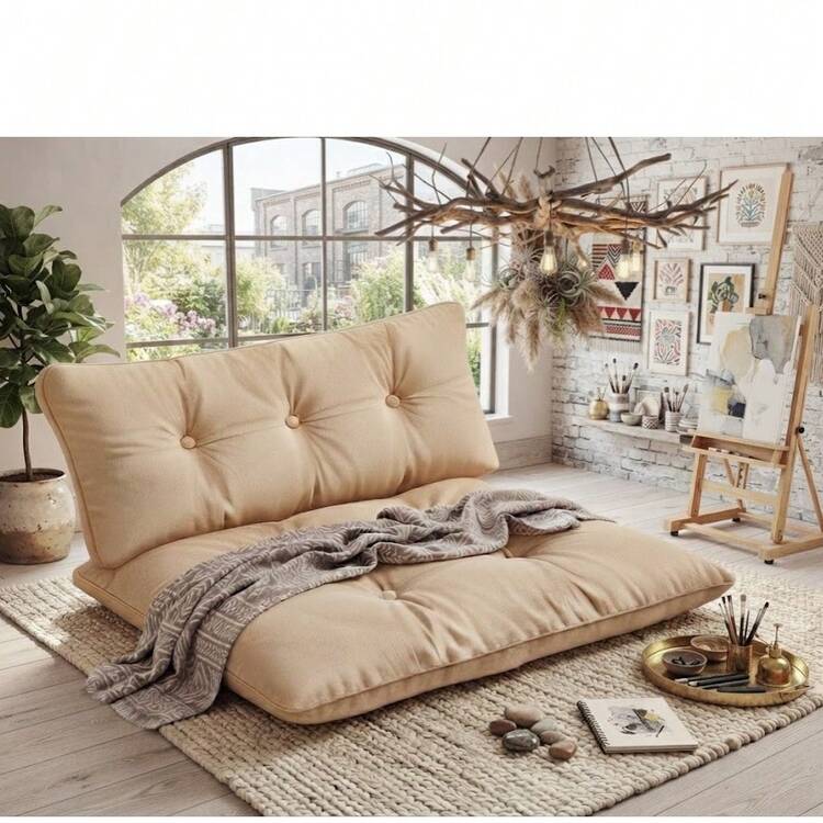 Premium Oversized Floor Pillow With Back Support - Indoor & Outdoor Versatile Seating - Soft Touch - Apricot - View 2