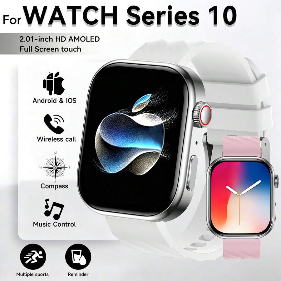 1pc 1.83-Inch Full Touch Screen Smart Watch, Unisex, Supports Wireless Calling, Message Notifications, Calorie And Distance Tracking, Multiple Sports Modes, Remote Camera, Music Control, Silicone Strap, Compatible With Android/IOS, Perfect Holiday Gift