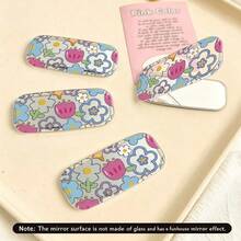 1pc Japanese & Korean Graffiti Cartoon Flower Sticker Makeup Mirror Stand, Suitable For Phone Case, Tablet, Desktop, Refrigerator Decoration - Multicolor - View 3
