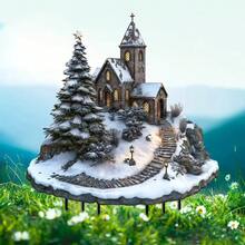 Estaca de Jardim e Gramado em Acrílico com Casa de Neve na Floresta de Noite de Natal, Decoração Paisagística para Exterior e Quintal - A - Visão 3