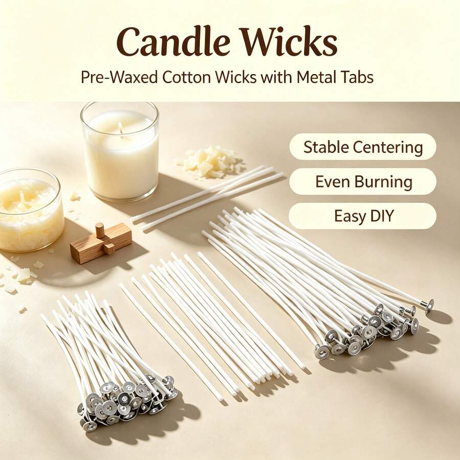 100pcs Pre-Waxed Candle Wicks With Metal Tabs, Smokeless And Lead-Free, Suitable For Soy Wax, Beeswax And Paraffin Wax Candle Making, DIY Craft Materials, Can Be Used For Container Candles, Pillar Candles, Small Candles, Home Decor, Wedding Party, Aromatherapy Essential Oil (Multiple Lengths, High Burning Stability) - Waxing Candle Wicks - View 1