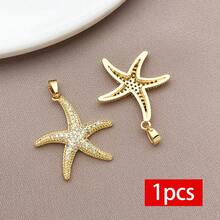 1pc 18K Gold Plated Marine Life Ocean Animals Charms Cubic Zirconia Pendants Starfish Seahorse Shell Turtle For DIY Necklace Jewelry Making - Gold - View 12