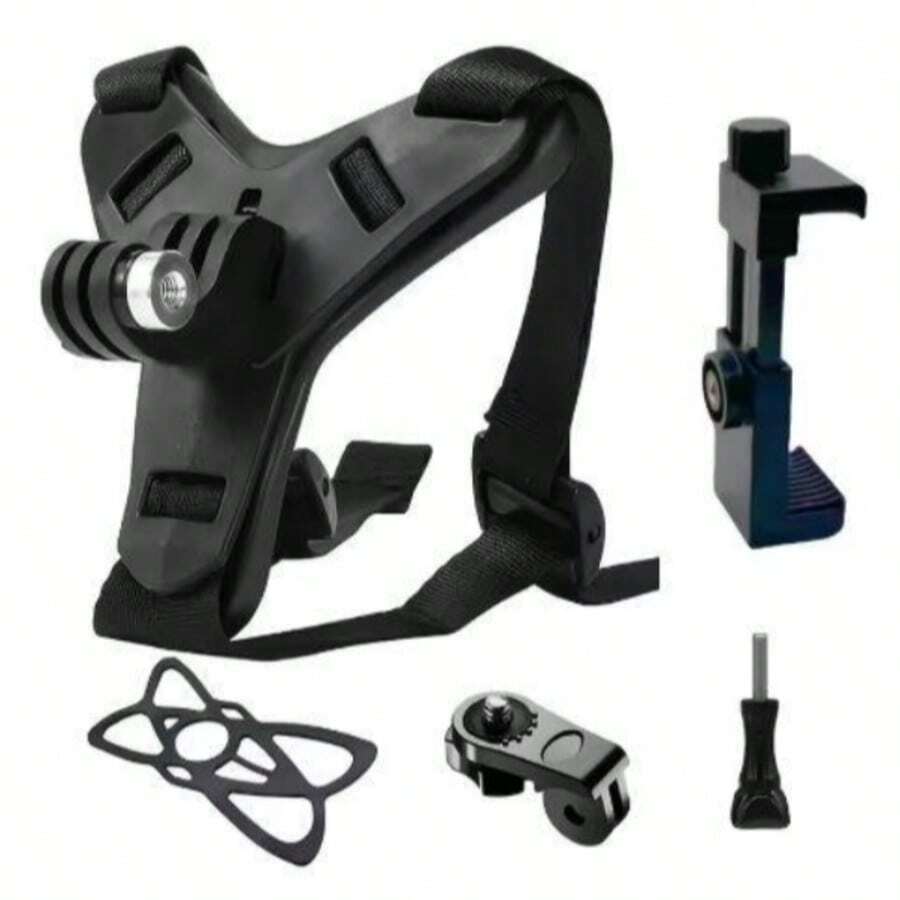 Chest Harness & Helmet Chin Strap Action Camera Accessories Kit, Harness Mount For SJCAM, AKASO, D*JI Osmo Series Cameras For Cycling Vlog Recording - View 1