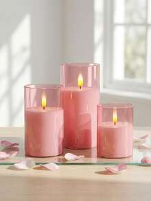 3pcs Flameless Candle Lights With Remote Control/Timer, Battery Operated, Pink Warm Light, Suitable For Christmas, Halloween, Valentine's Day, Mother's Day, Gift, Birthday, Proposal, Wedding, Dining Table, Party - Pink - View 6