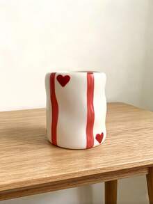 1pc Irregular Wavy Striped Heart Decor Makeup Brush Holder, Multipurpose Cosmetic Tool Organizer Cup, Cute Pen Holder For Dressing Table Bathroom Desk Home Decor - Multicolor - View 8
