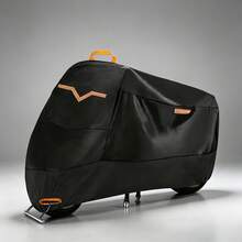 Thickened 210D Oxford Fabric Full Coverage Motorcycle/Electric Bike Cover, With Orange High-Visibility Reflective Strip + Anti-Theft Lock, Outdoor Sun Protection, Waterproof, Dustproof Universal Motorcycle Protective Cover, New Style. - Orange Reflective Strip - View 1