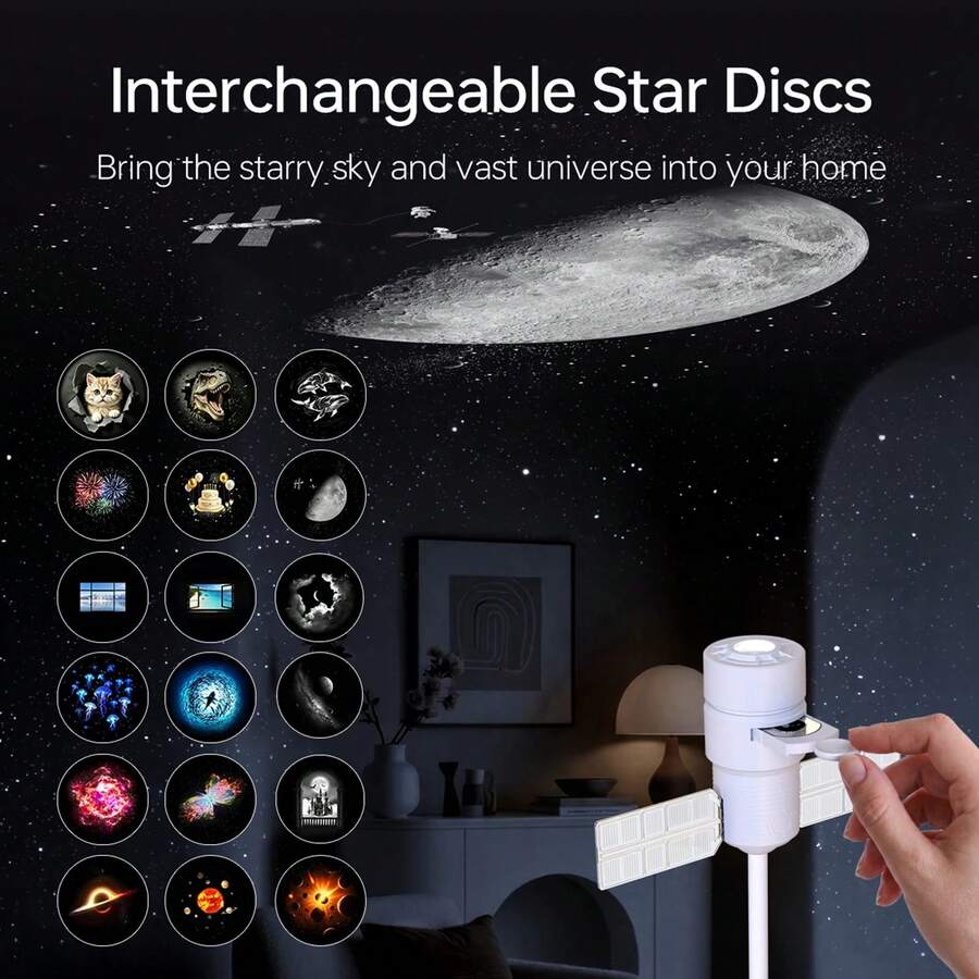 USB Star Projector With 25 HD Glass Projection Slides For Bedroom | HD Projection, Adjustable Brightness, USB Powered, Flexible Gooseneck, Bedroom Ceiling Decor - White - View 1