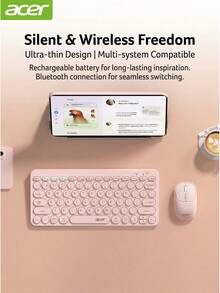 Acer OKR250 Kombo Keyboard dan Mouse Nirkabel Ultra Tipis: Koneksi Bluetooth 5.0 Dual-mode, Dapat Diisi Ulang, Kombinasi Keyboard dan Mouse Senyap, Portabel untuk Laptop dan Penggunaan Kantor, Daya Tahan Baterai Lama, Kebisingan Rendah, Perangkat Tambahan Komputer Rumah - View 4