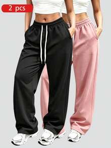 2pcs Women's Soft Comfortable Breathable Running Fitness Sports Casual Sweatpants, Spring/Summer Fall - Multicolor - View 1