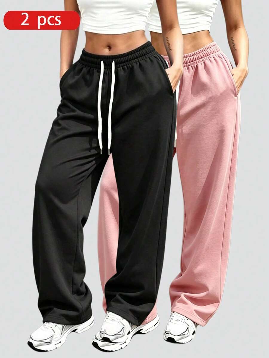 2pcs Women's Soft Comfortable Breathable Running Fitness Sports Casual Sweatpants, Spring/Summer Fall - Multicolor - View 1