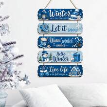 New Winter Christmas 5-Piece Hanging Sign Set, Creative Wooden Blue Snowman Door Plaque Home Decor, Holiday Home Decoration, Also Suitable As Gift - Hanging Ornament - View 8