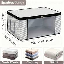 2 Large Gray Striped Foldable Storage Boxes With Window, Zipper And Lid, Reinforced Handles, Durable Foldable Laundry Storage Bins For Bed Sheets, Blankets, Pillows And Clothes - Multicolor - View 3