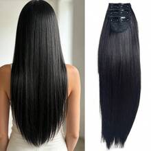 3-Piece 4-Layer Jacquard Seamless Edged Hair Extensions For Women, Long Hair Volume Booster, Fluffy 3-Piece Hair Extensions, 1-Piece Invisible Clip-In Hair Extensions, Hair Accessories, Wig - Black - View 6